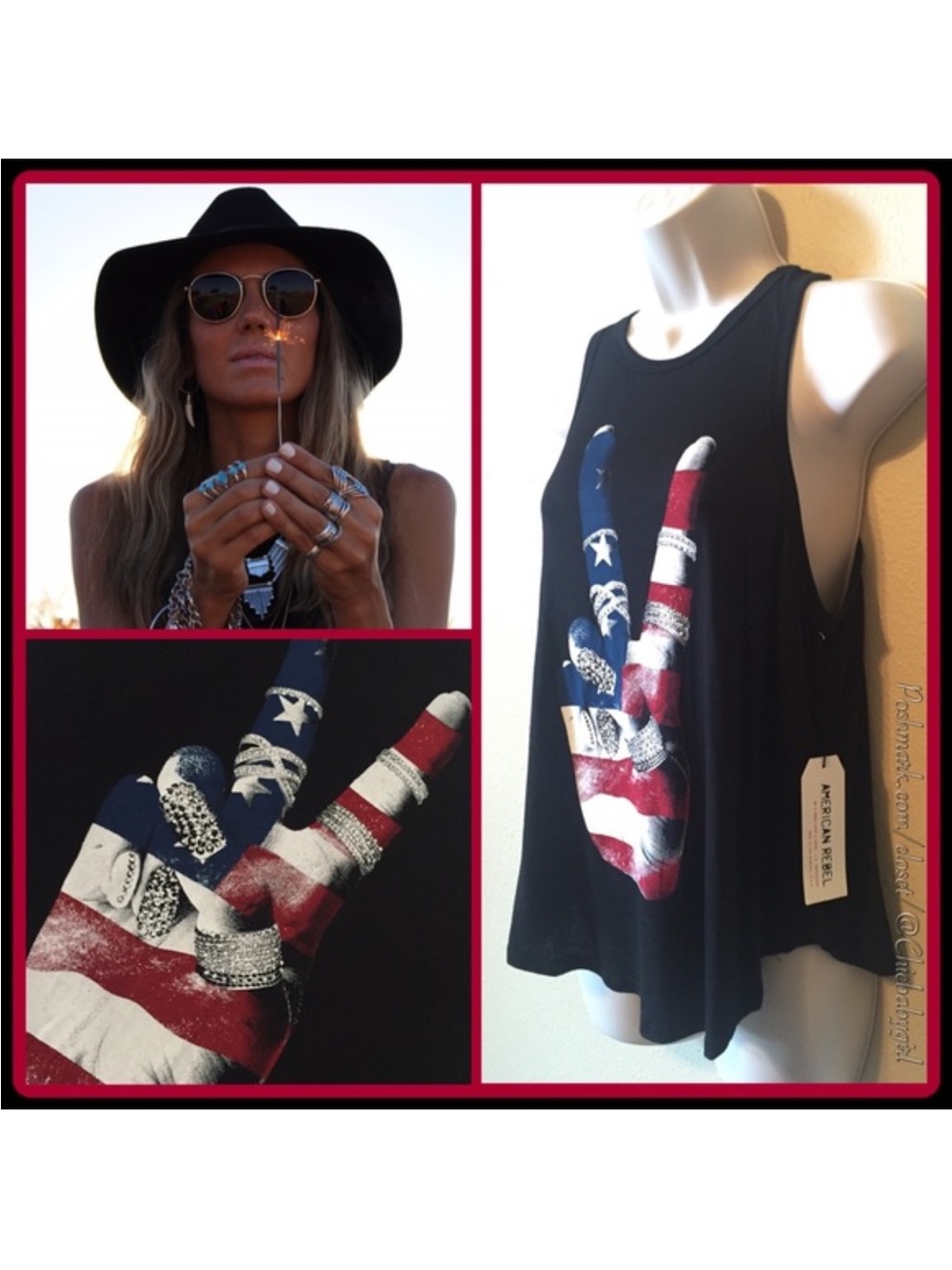 American rebel rhinestone Patriotic Peace Sign Tank
